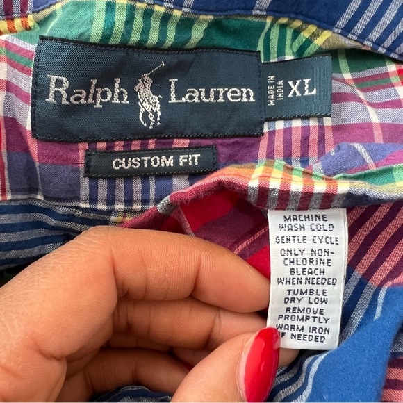 Ralph Lauren colorful rainbow plaid casual button down shirt size XL preppy - Picture 7 of 15